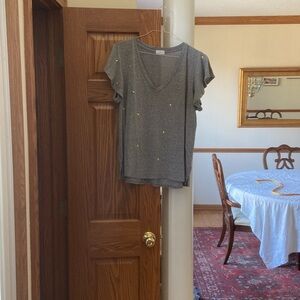 Gauzy tee with cute lemon detail . V neck and slight butterfly sleeve